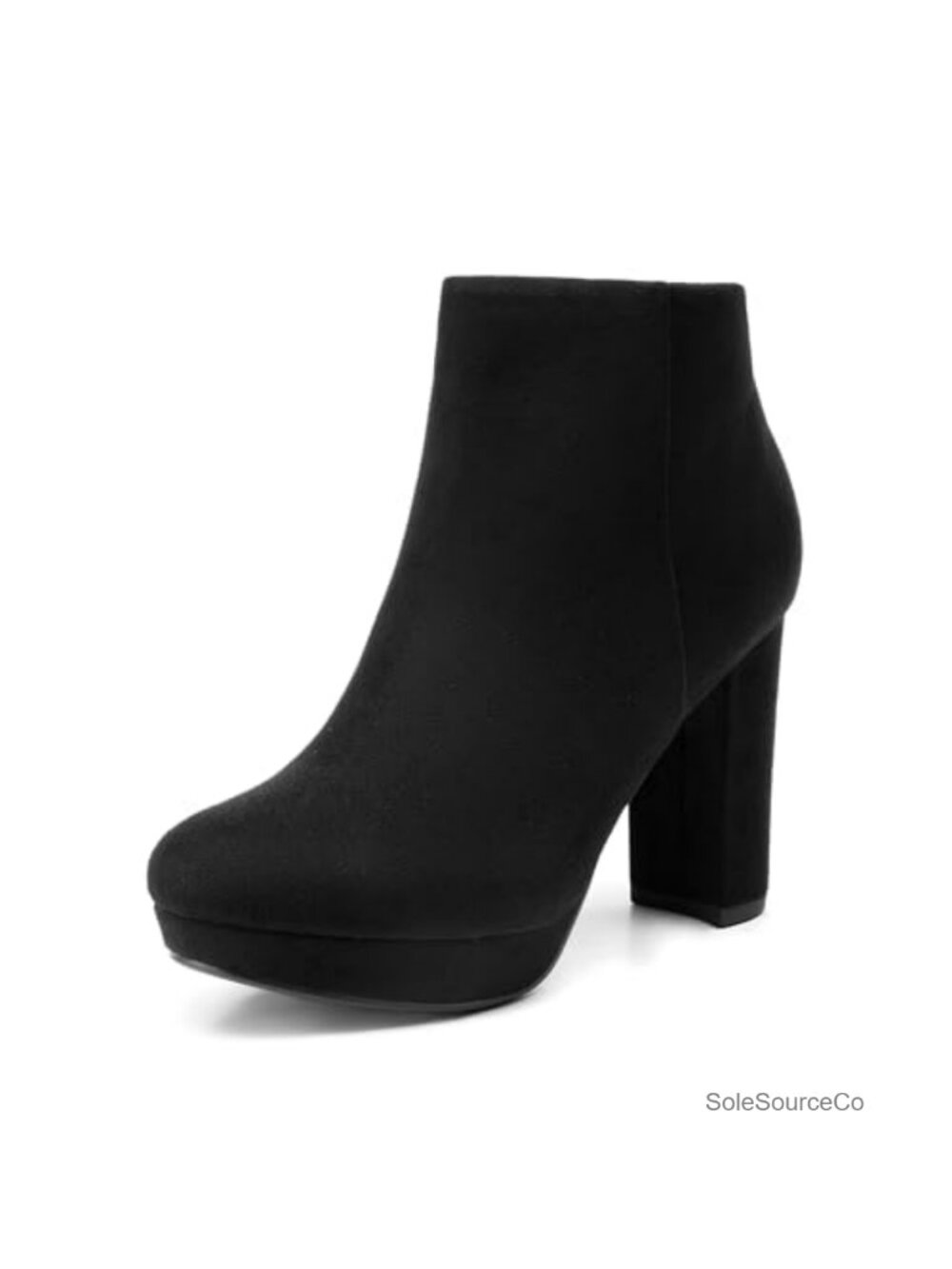 4" Block Heel Ankle Boots Faux Suede Chunky Heel Side Zipper